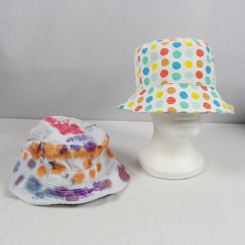Bundle of 2 Kids Big Girls Bucket Hats Polka Dot & Tie Dye Colorful - Picture 9 of 9